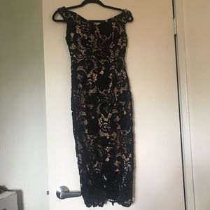 BLACK & NUDE CROCHET VICI MID DRESS!!